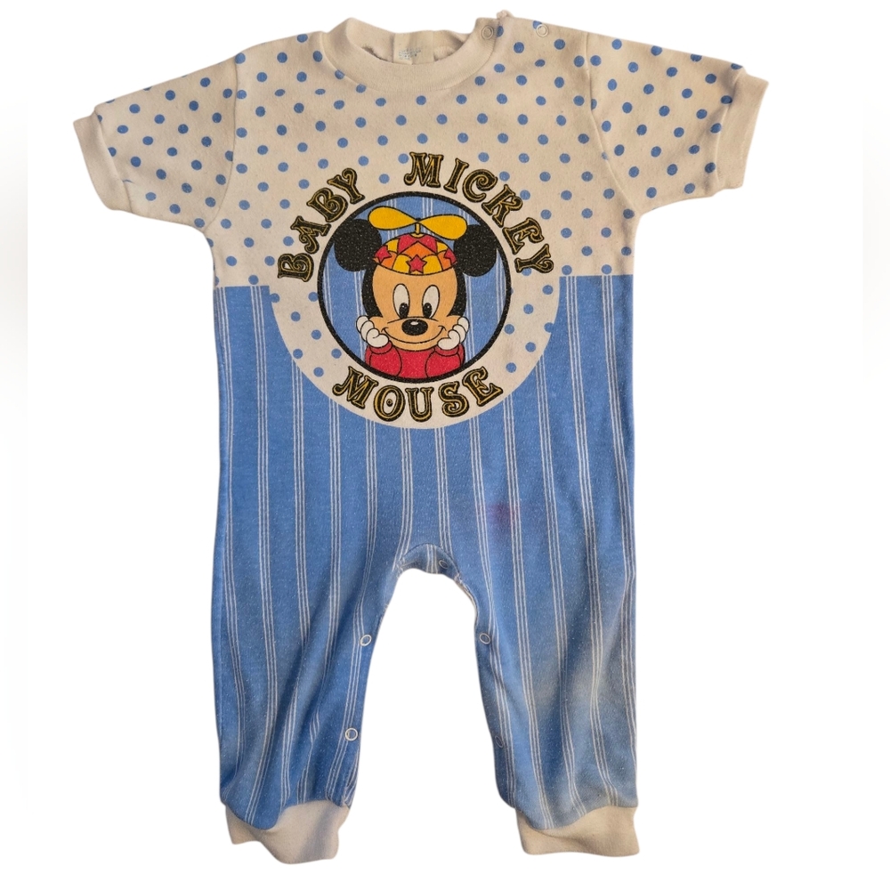 Vintage 1990s Disney Baby Mickey Mouse Pastel Blue Onesie Romper